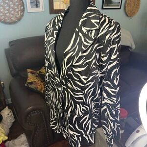 First Option Too Women 1X Black White Zebra Print Blazer Jacket